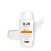 ISDIN frasco frontal mostrando protección facial SPF 50+ y beneficio de cobertura