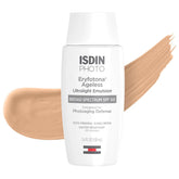 ISDIN Eryfotona front packaging showing SPF 50 and tinted mineral finish benefit