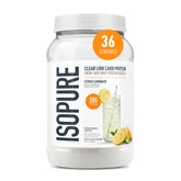 Isopure front packaging showing citrus lemonade flavor and benefit of clear protein