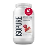 Isopure envase frontal mostrando marca y sabor, indica proteína limpia