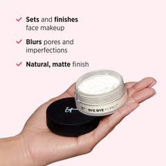 IT Cosmetics powder being applied with brush showcasing pore-blurring benefit