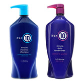 It's A 10 duo frontal mostrando envases y beneficios hidratantes