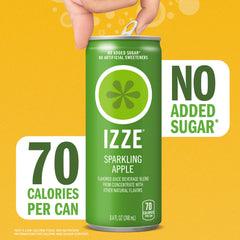 IZZE apple can beside glass for scale and serving suggestion benefit
