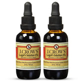 J. CROW'S front packaging showing two 2 oz bottles and dropper for accurate dosing