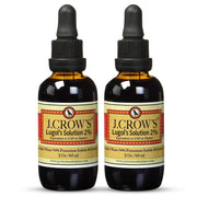 J. CROW'S front packaging showing two 2 oz bottles and dropper for accurate dosing