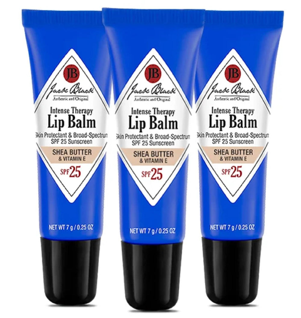 Jack Black pack frontal de 3 bálsamos labiales con SPF 25 para protección práctica