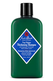 Jack Black botella frontal True Volume mostrando diseño y beneficio volumen