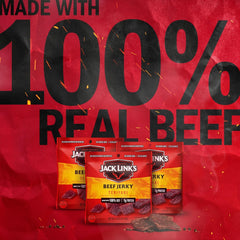 Jack Link's textura de carne jerky teriyaki en primer plano, aspecto sabroso y masticable