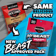 Jack Link's etiqueta con ingredientes y ventaja de carne 100% real visible