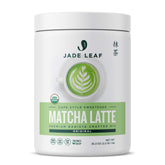Jade Leaf Matcha front tub shot showing label and size for easy identification and value