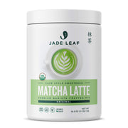 Jade Leaf Matcha front tub shot showing label and size for easy identification and value