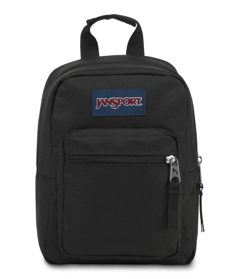 JanSport Big Break front view showing compact shape and secure zipper, ideal for daily carry