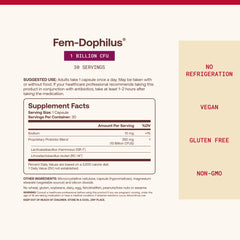 Jarrow FemDophilus frasco abierto con cápsulas para visualización del contenido