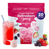 Javvy front packaging showing Strawberry Berry Acai benefits
