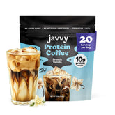 Envase Javvy French Vanilla Bean mostrando diseño y beneficio de conveniencia