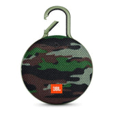 JBL Clip 3 front view showing camouflage finish and compact speaker for travel