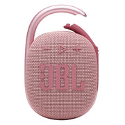 JBL Clip 4 frontal rosa mostrando diseño compacto y audio potente
