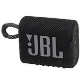 JBL Go 3 front view showing speaker grille and compact profile for powerful sound