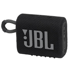 JBL Go 3 front view showing speaker grille and compact profile for powerful sound