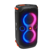 JBL PartyBox 110 vista frontal mostrando rejilla y logotipo, potencia de sonido