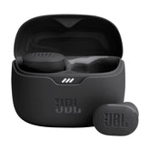 JBL Tune Buds front view showing sleek black finish and clear branding benefit clarity