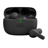 JBL Vibe Beam front view showing earbuds and bold bass-ready design