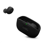 JBL Vibe Buds 2 front view in open case showing earbuds and battery benefit