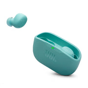 JBL Vibe Buds 2 front view showing earbuds and case, clear branding and compact design benefit