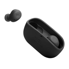 JBL Vibe Buds frontal y estuche mostrando diseño compacto y portabilidad