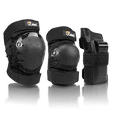 JBM set frontal mostrando rodilleras coderas y muñequeras, protección completa
