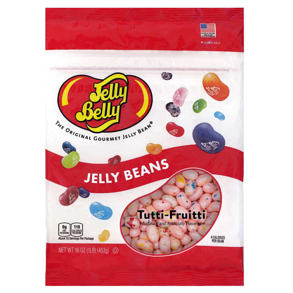 Jelly Belly bolsa frontal mostrando 1 libra y colores vibrantes, perfecta para fiestas