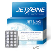 JetZone pack frontal mostrando caja y masticables, práctico para viajar
