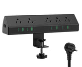 Jgstkcity front view clamped to desk showing tidy power access and organized cables