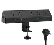 Jgstkcity front view clamped to desk showing tidy power access and organized cables