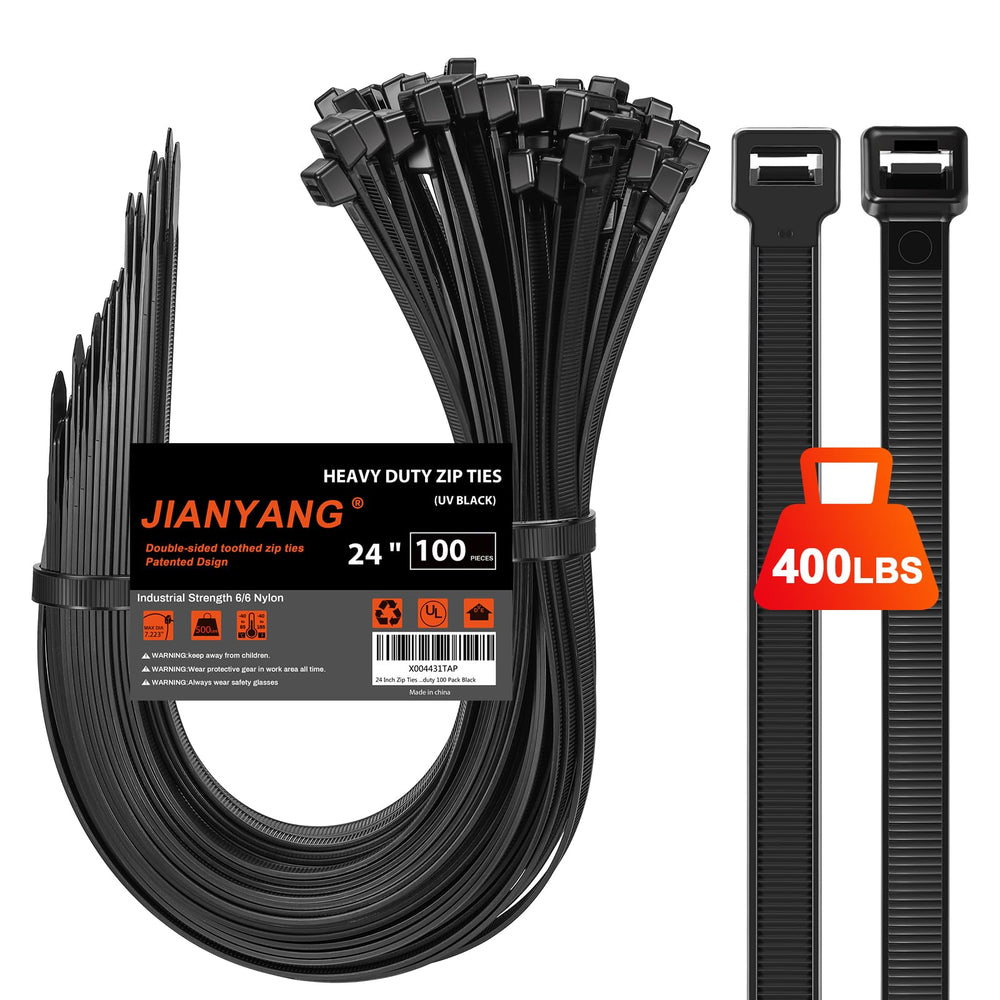 JIANYANG paquete frontal de bridas 24" mostrando cantidad y color negro, resistencia fiable