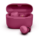 JLab Go Air Pop+ front packaging in dark pink showing design and features