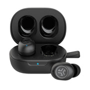 JLab JBuds Mini front packaging showing compact earbuds and case benefits