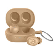 JLab JBuds Mini front view showing compact case and earbuds for easy portability