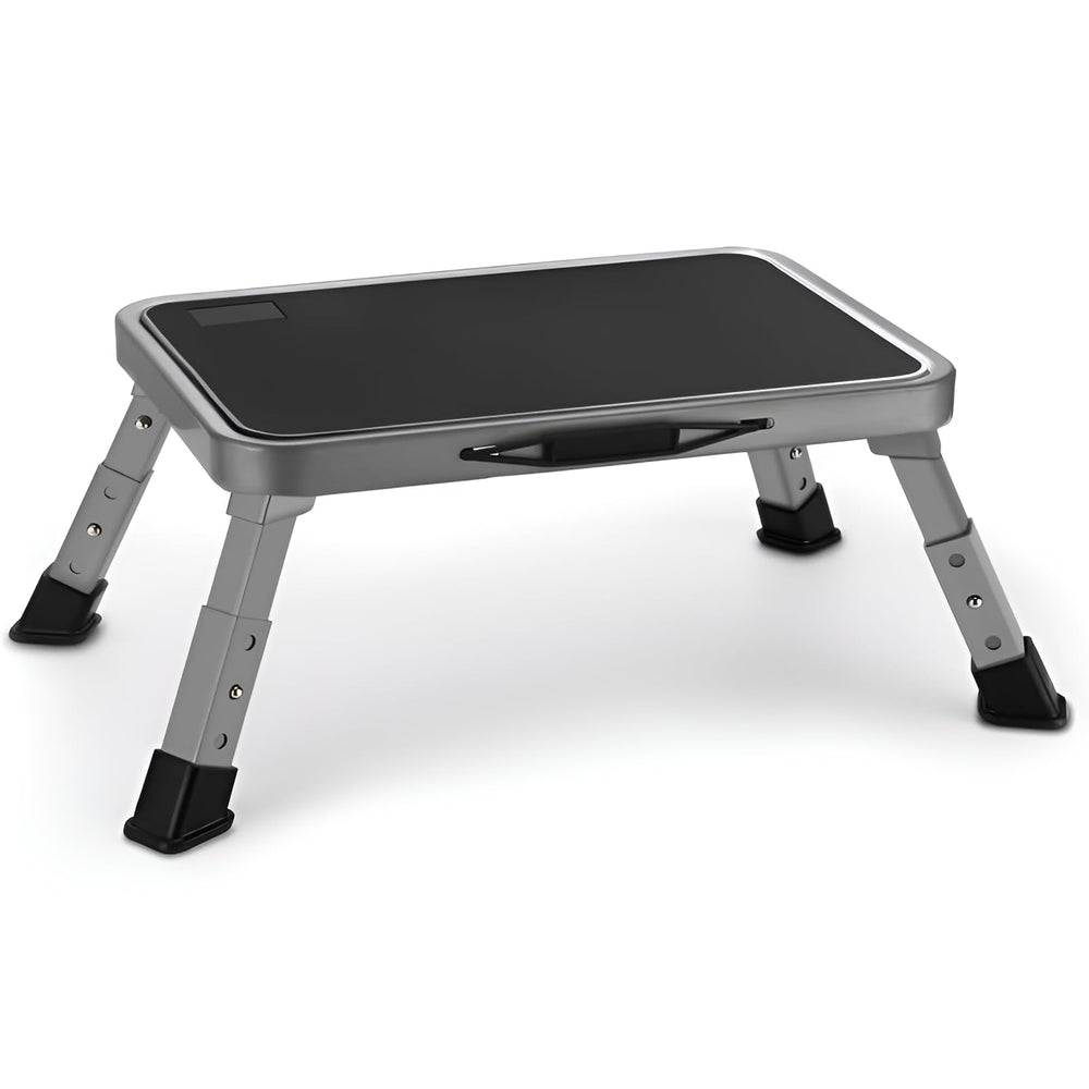 Jocauto taburete frontal plegado mostrando diseño compacto y fácil almacenamiento