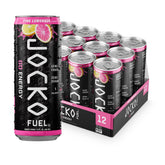 Jocko Fuel GO front can showing branding and pink lemonade benefit of steady energy