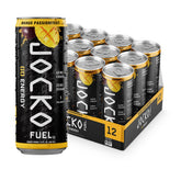 Jocko GO front packaging showing 12-pack benefit and vibrant mango passionfruit branding