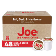 Joe Knows Coffee front packaging showing 48-count box and bold branding