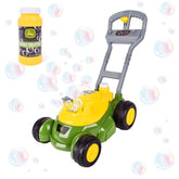 John Deere Bubble-N-Go vista frontal mostrando diseño y salida de burbujas para juego imaginativo