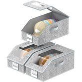 Jollcma front view of three stackable hat boxes showing neat storage benefit