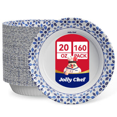 JOLLY CHEF frente del paquete mostrando 160 tazones, ventaja ahorro