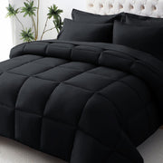 JOLLYVOGUE front view of black comforter set showing neat drape and cozy look