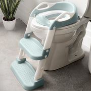 Jool Baby front view of aqua potty seat showing full trainer and ladder, highlights safety