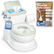 Jool Baby front view of sage potty showing realistic toilet look and easy-start benefit