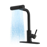 JOOM front view of faucet showing matte black finish and modern silhouette, enhancing kitchen style