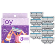 JOY caja frontal del pack de 8 recambios con información visible y beneficio práctico